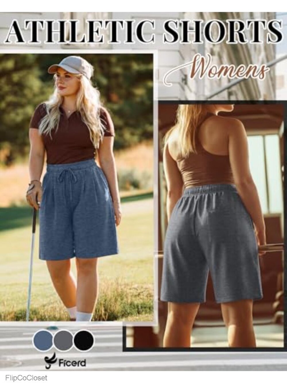 3 Pack Plus Size Bermuda Shorts Cotton Drawstring Knee Length Athletic Summer View 5